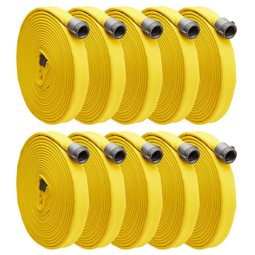 Yellow 1" x 50' Single Jacket Hose (Alum NH Couplings - 10 Pack)