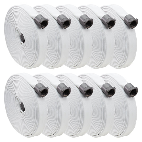 White 1" x 50' Single Jacket Hose (Alum NH Couplings - 10 Pack)